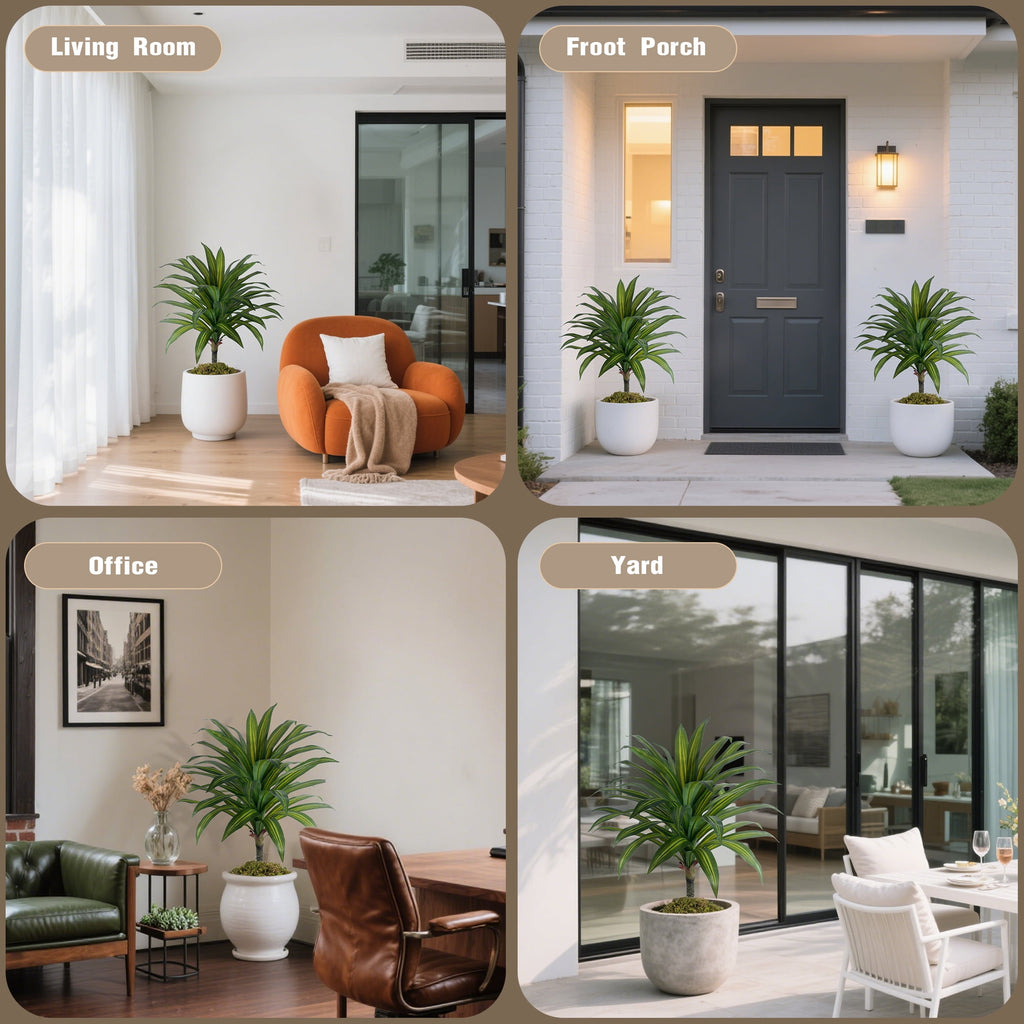 OLIVIVI Artificial Dracaena Tree 3.5FT Tall Faux Silk Plant for Home Office Decor Indoor Outdoor Fake Lifelike Potted Plant with Wood Branches 1 pack