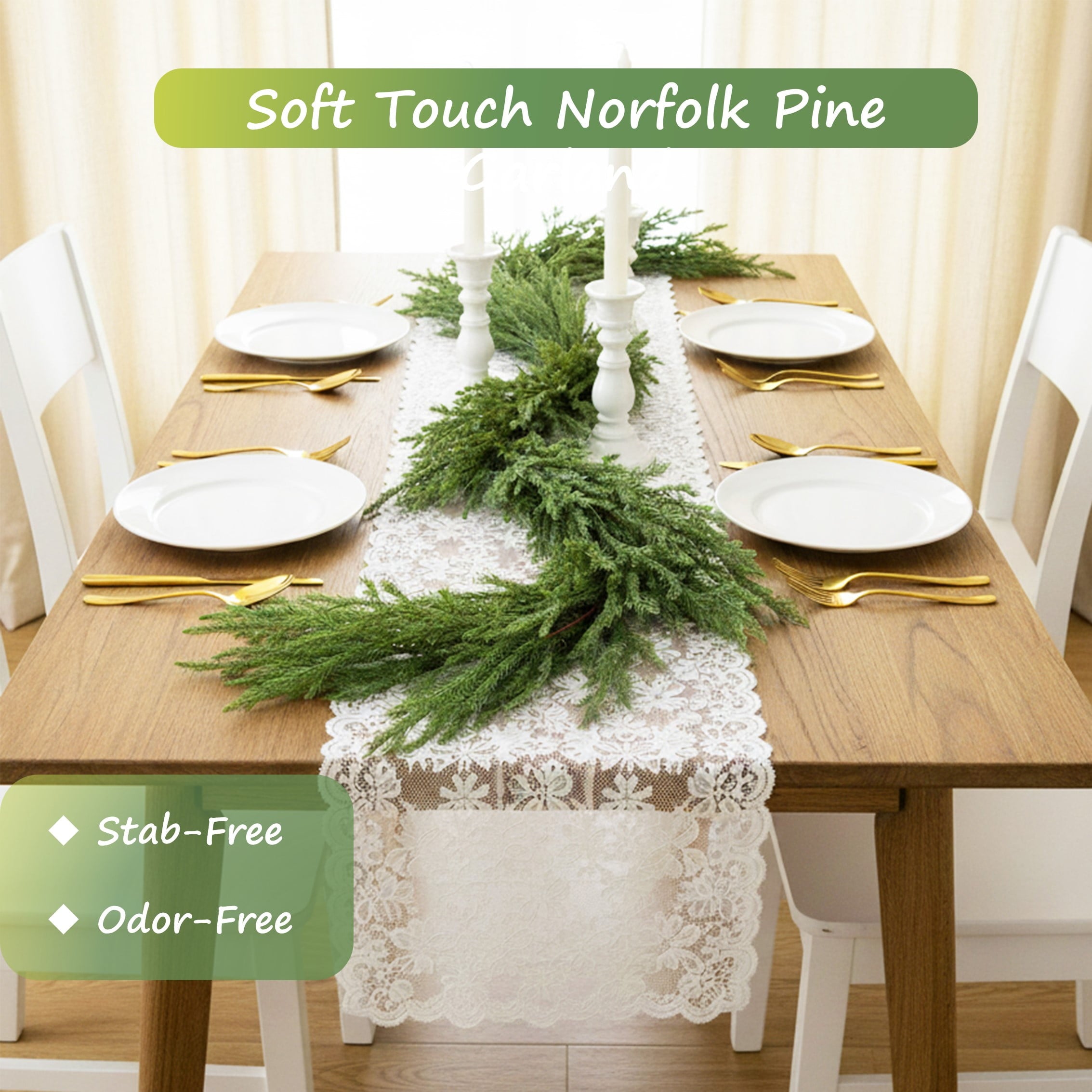 Nafresh 6ft Real Touch Norfolk Pine Garland, 72" Realistic Faux Christmas Garland for Fireplace Table Stair Window Front Door Decor, 1Pack