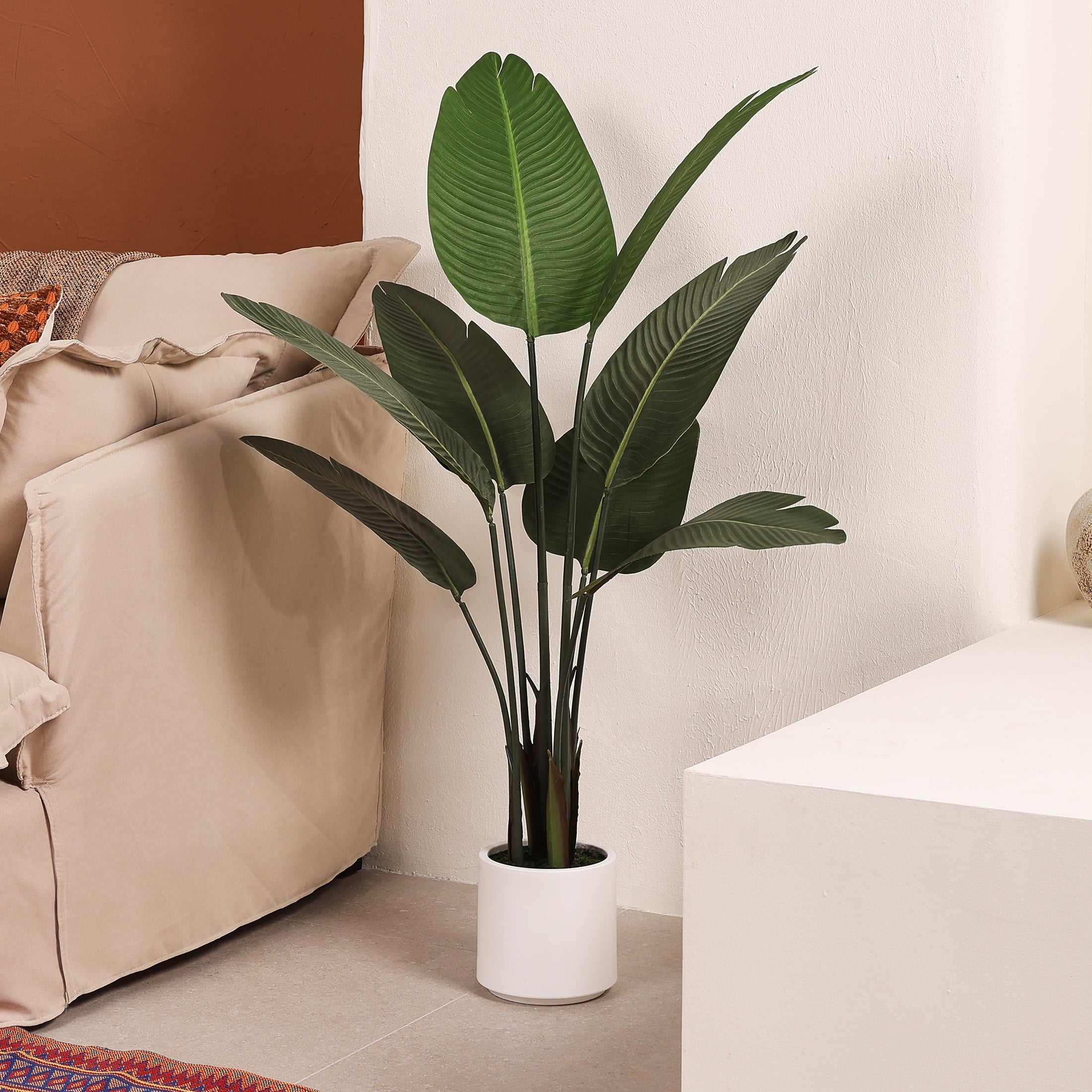 DR.Planzen 4.5ft Artificial Bird Of Paradise Plants with White Planter, Tall Faux Paradise Tree, Artificial Plants for Home Office Decor