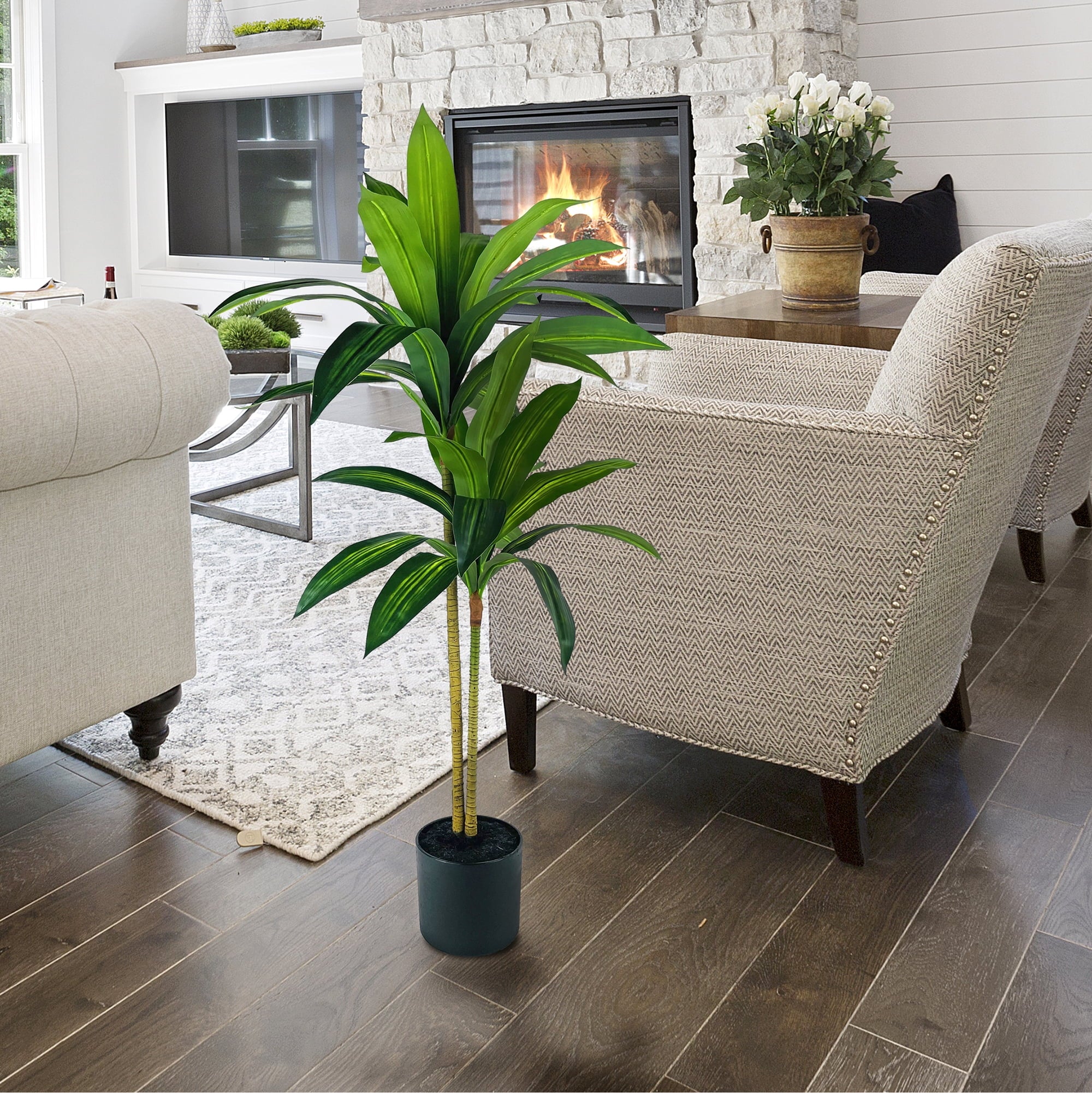 Mainstays Artificial Plant, Dracaena Artificial Plant, 3.3ft, Black Plastic Pot