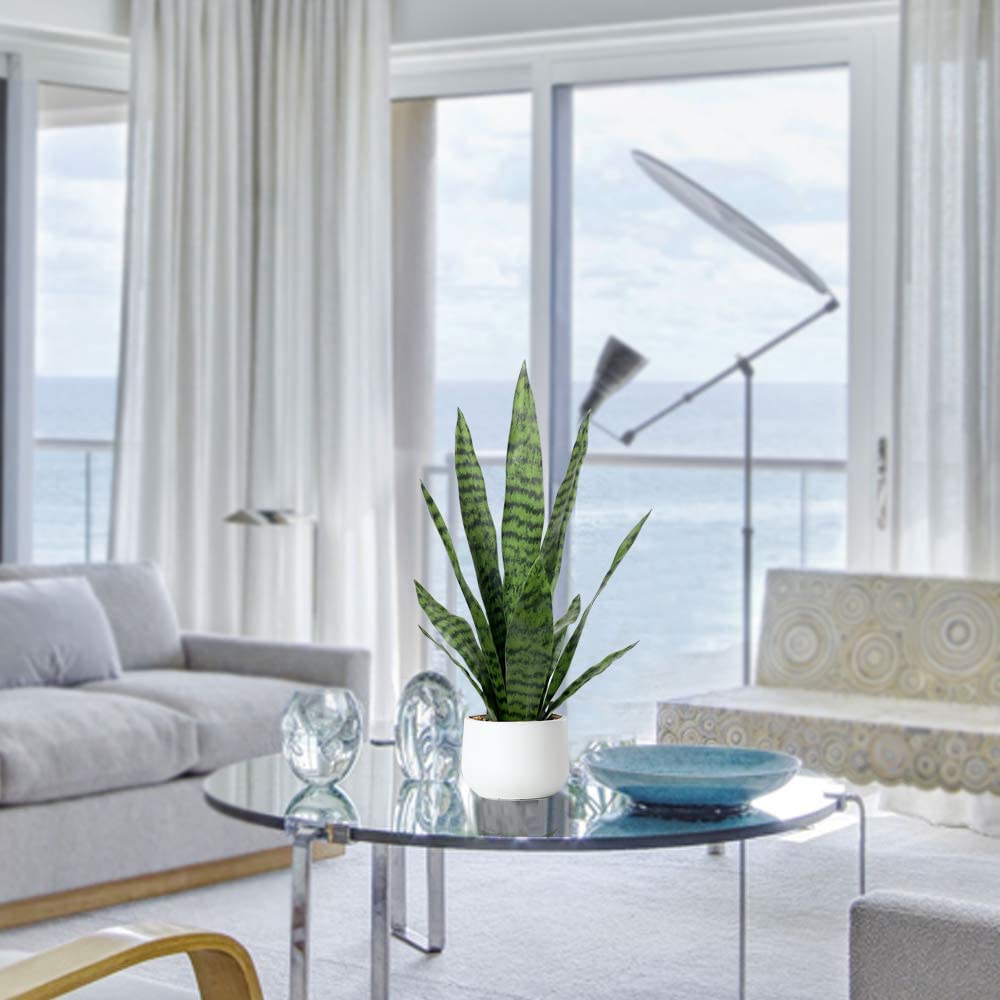 Artificial Snake Plant 22" Faux Agave Fake Sansevieria Artificial Potted Plants for Indoor and Outdoor Home Office Décor (White Pot)