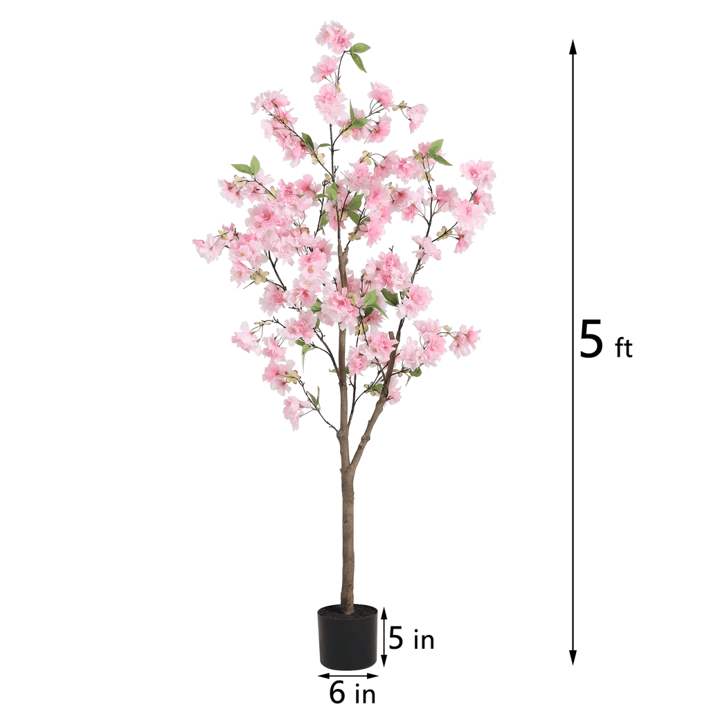 HiPlants 5ft Artificial Pink Cherry Blossom Tree in Black Pot, Faux Wishing Tree Indoor for Garden Office Party Wedding Hotel, Fake Plants for Office Home Decor