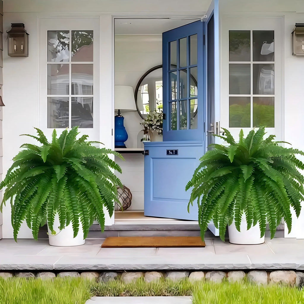 38 leaves 2 pieces lifelike artificial Boston fern plants, versatile faux potted plants for home, garden porch cabin decor, hanging display, indoor/out use, pot not included