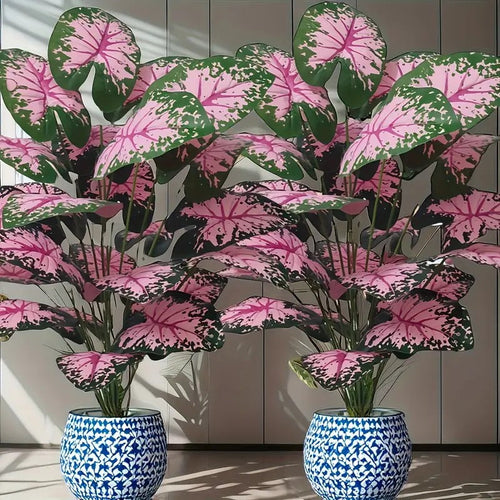 2-piece large artificial black rock plant with pink flowers and green leaves, suitable for indoor and outdoor home office wedding Christmas Easter Thanksgiving decoration (without pot)