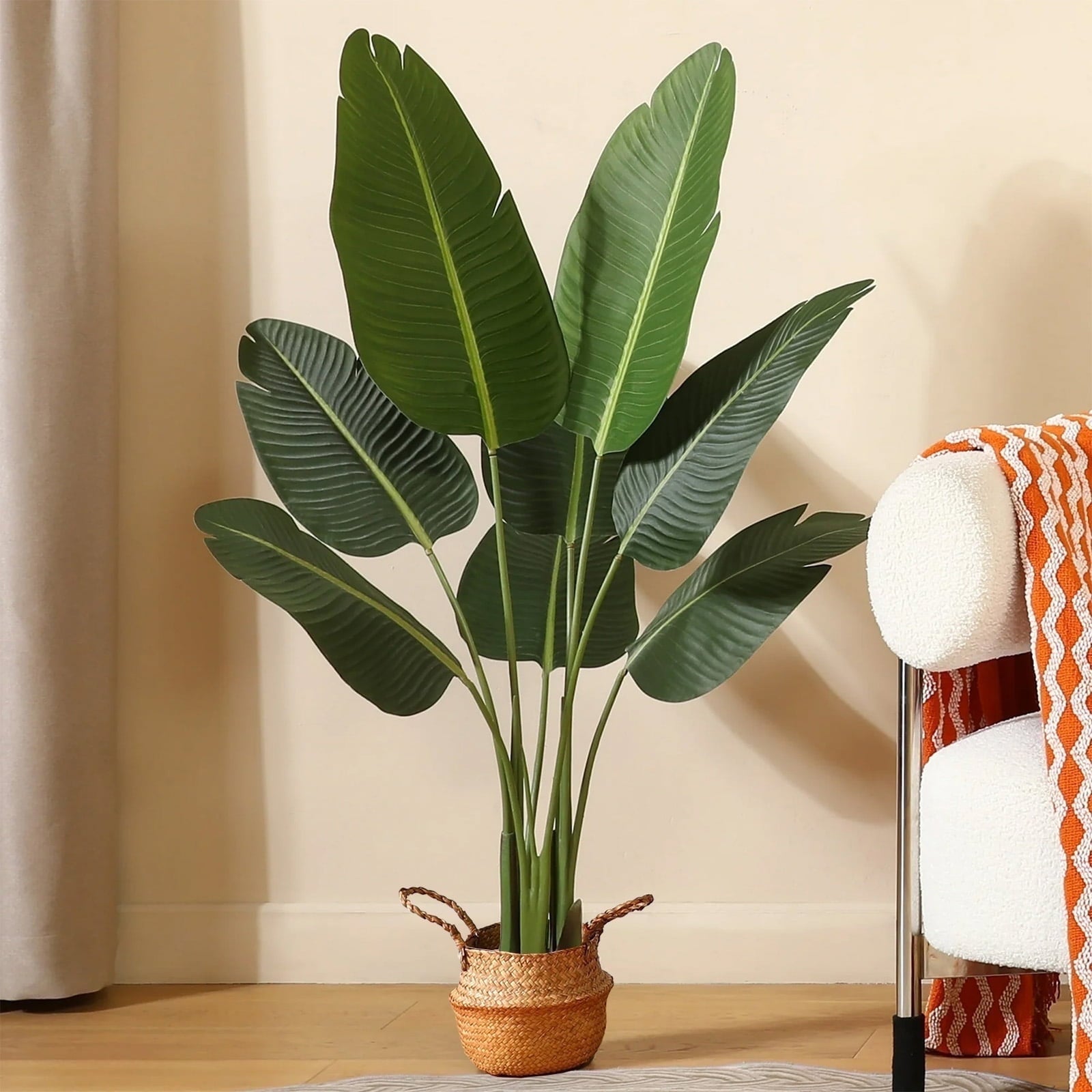 SUSUZI 4ft Artificial Bird of Paradise Plant – Fake Tropical Palm Tree, Faux Strelitzia for Indoor Outdoor Home Office Decor (Stable Black Pot, Low Maintenance)