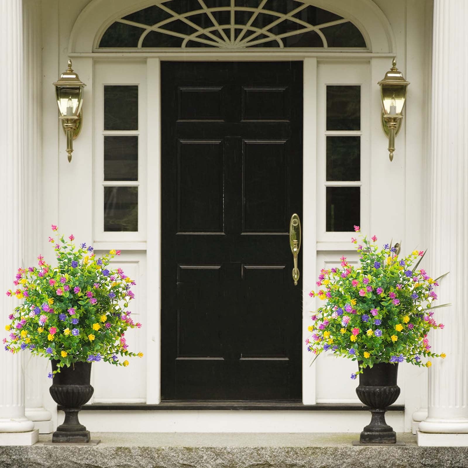 YOTQUSK Set of 2 Artificial Boxwood Topiary Ball with Spikes for Outdoor, UV Resistant Faux Greenery Shrubs, Realistic Fake Bushes Plants for Garden, Yard, Front Porch, Patio Decor