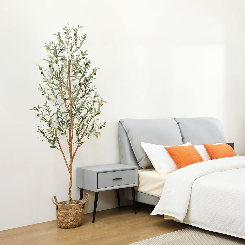 6 ft Artificial Olive Plants with Realistic Leaves and Natural Trunk, Silk Fake Olive Tree in Black Plastic Pot, Faux Olive Tree for Office Home