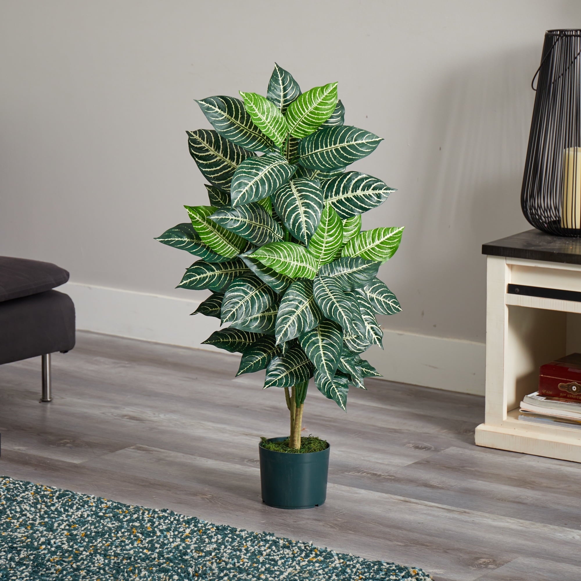 Nearly Natural 3ft. Zebra Artificial Plant in Pot