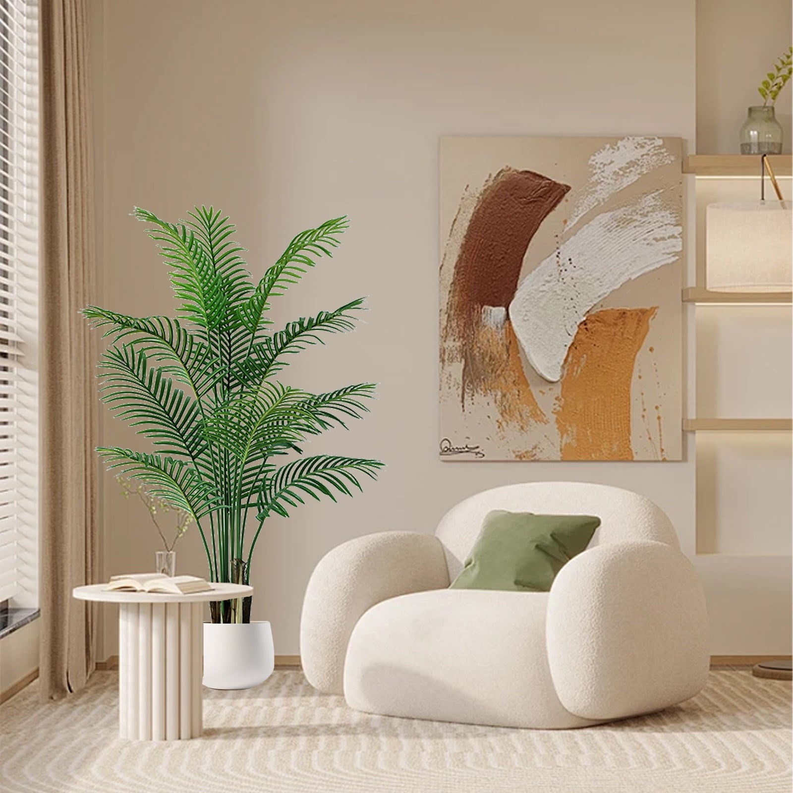 Artificial Plants Fake Palm Tree 4ft Fake Tree Tropical Palm Leaves Faux Palm Plants for Home Decor Office Living Room Porch Patio Perfect Housewarming Gift