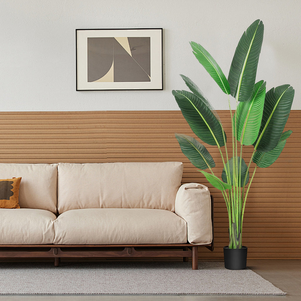 LINBONIO 5 Feet Bird of Paradise Artificial Plant, Artificial Plants Indoor, Fake Plant for Home Office Wedding Decor, Black Flowerpot