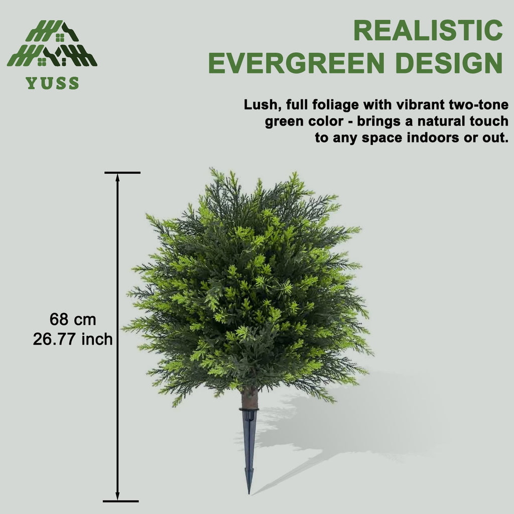 YUSS 21 inch Artificial Cypress Topiary Plants 2 Pack, Faux Cedar Bushes with Ground Spike UV Resistant, Outdoor Fake Shrubs for Front Porch Decor