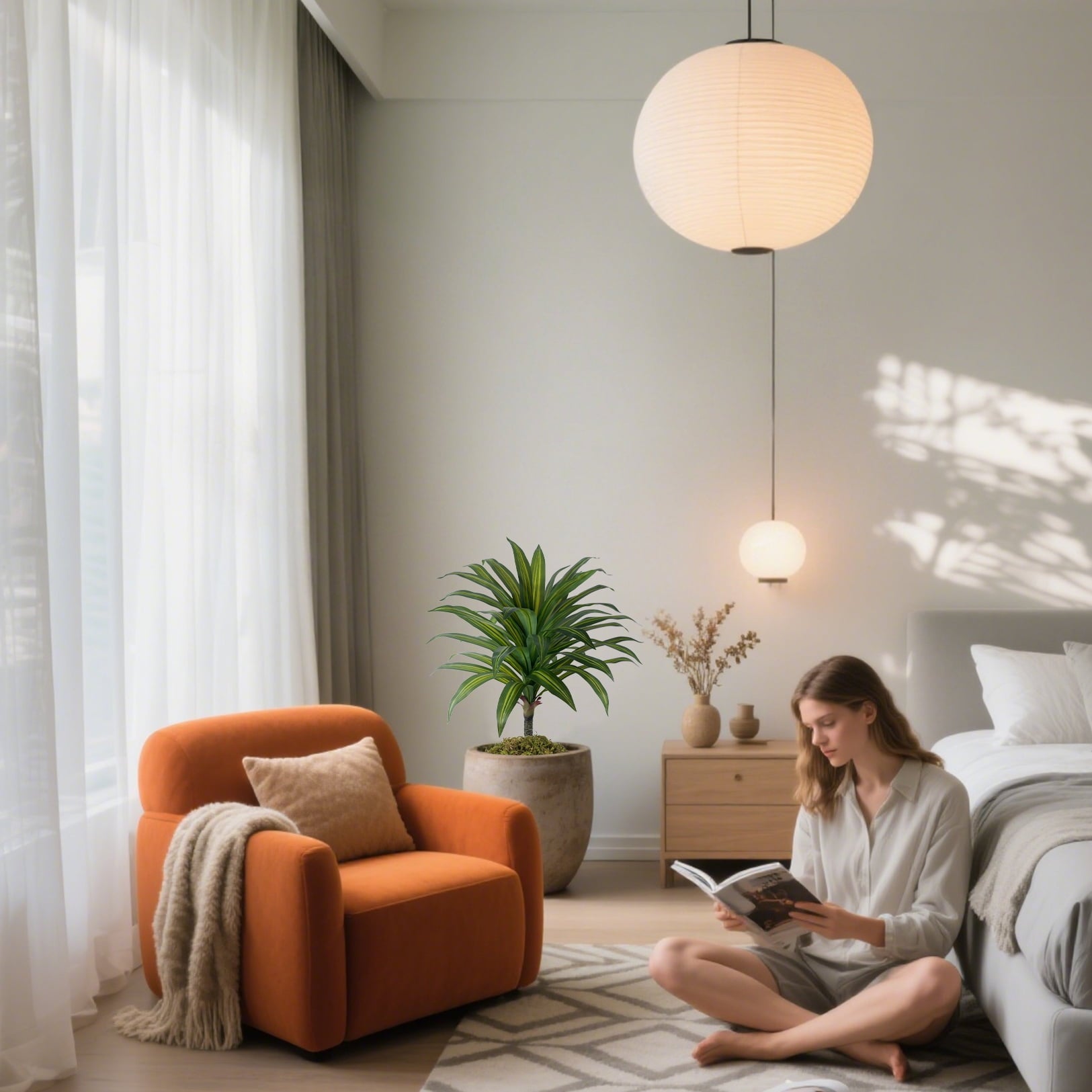 OLIVIVI Artificial Dracaena Tree 3.5FT Tall Faux Silk Plant for Home Office Decor Indoor Outdoor Fake Lifelike Potted Plant with Wood Branches 1 pack